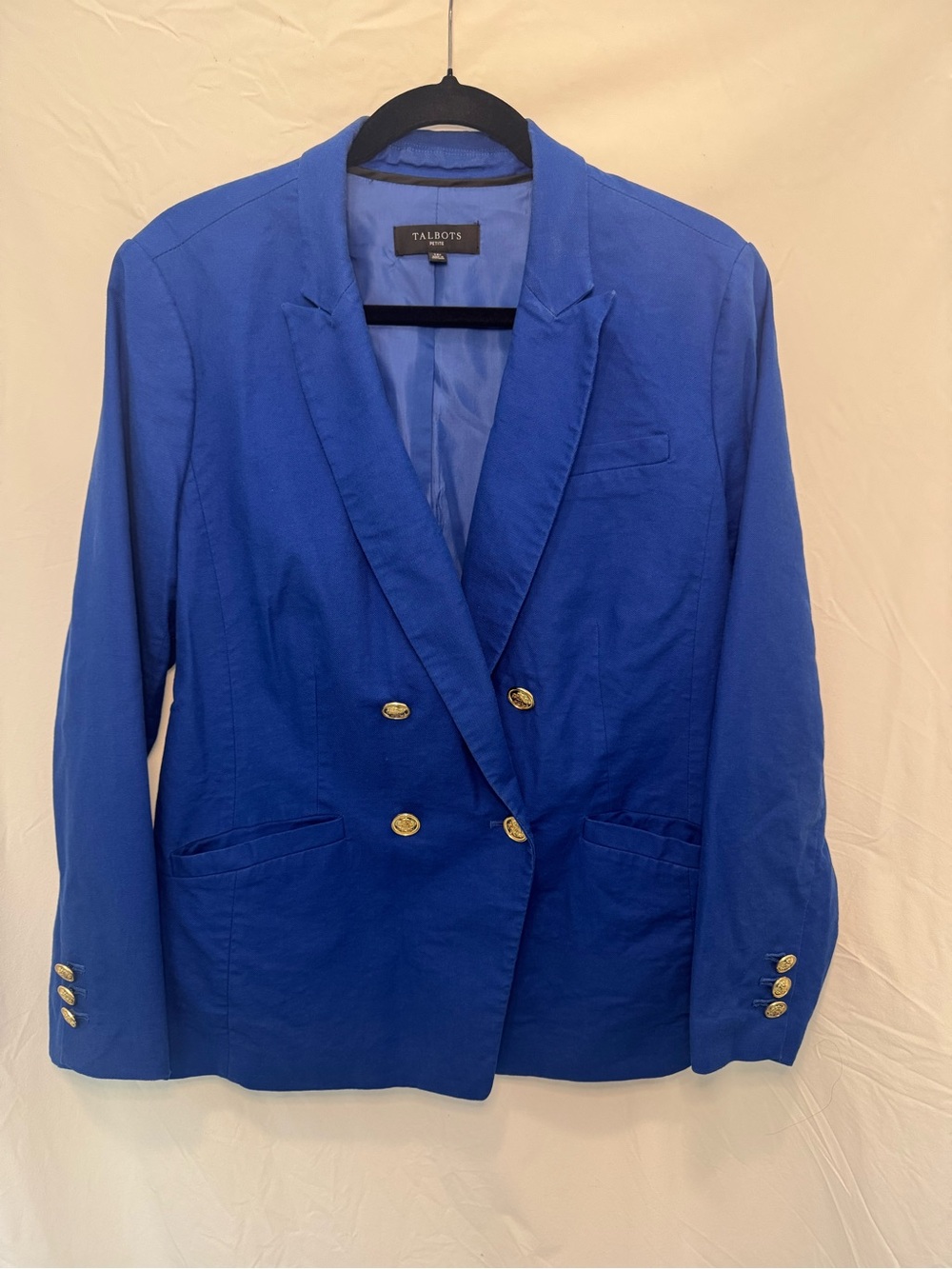 Talbots Royal Blue Double-Breasted Blazer with Gold Buttons